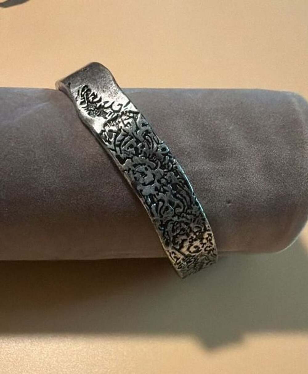 Zara Artisanal Textured Metal Cuff Bracelet Silver Filigree Open